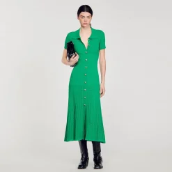 Mulheres Sandro Paris Vestido Longo De Malha Canelada