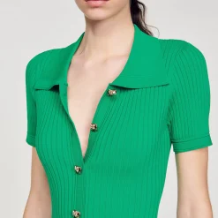 Mulheres Sandro Paris Vestido Longo De Malha Canelada