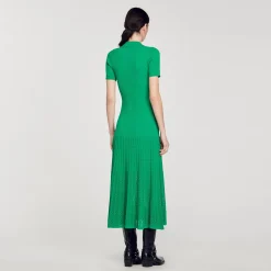 Mulheres Sandro Paris Vestido Longo De Malha Canelada