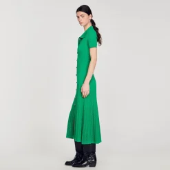Mulheres Sandro Paris Vestido Longo De Malha Canelada