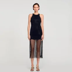 Mulheres Sandro Paris Vestido Longo Em Malha Brilhante