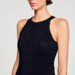 Mulheres Sandro Paris Vestido Longo Em Malha Brilhante