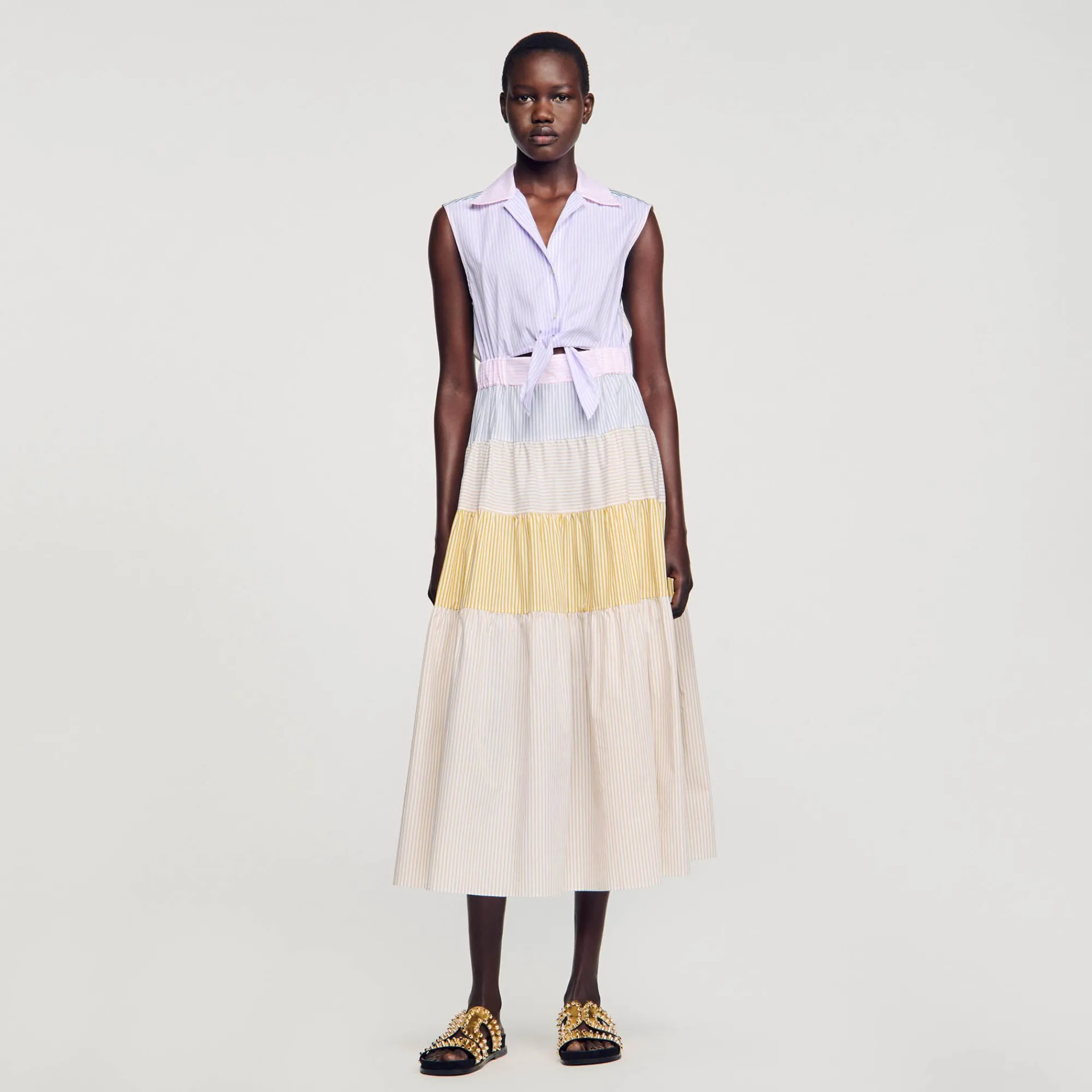 Mulheres Sandro Paris Vestido Longo Em Patchwork