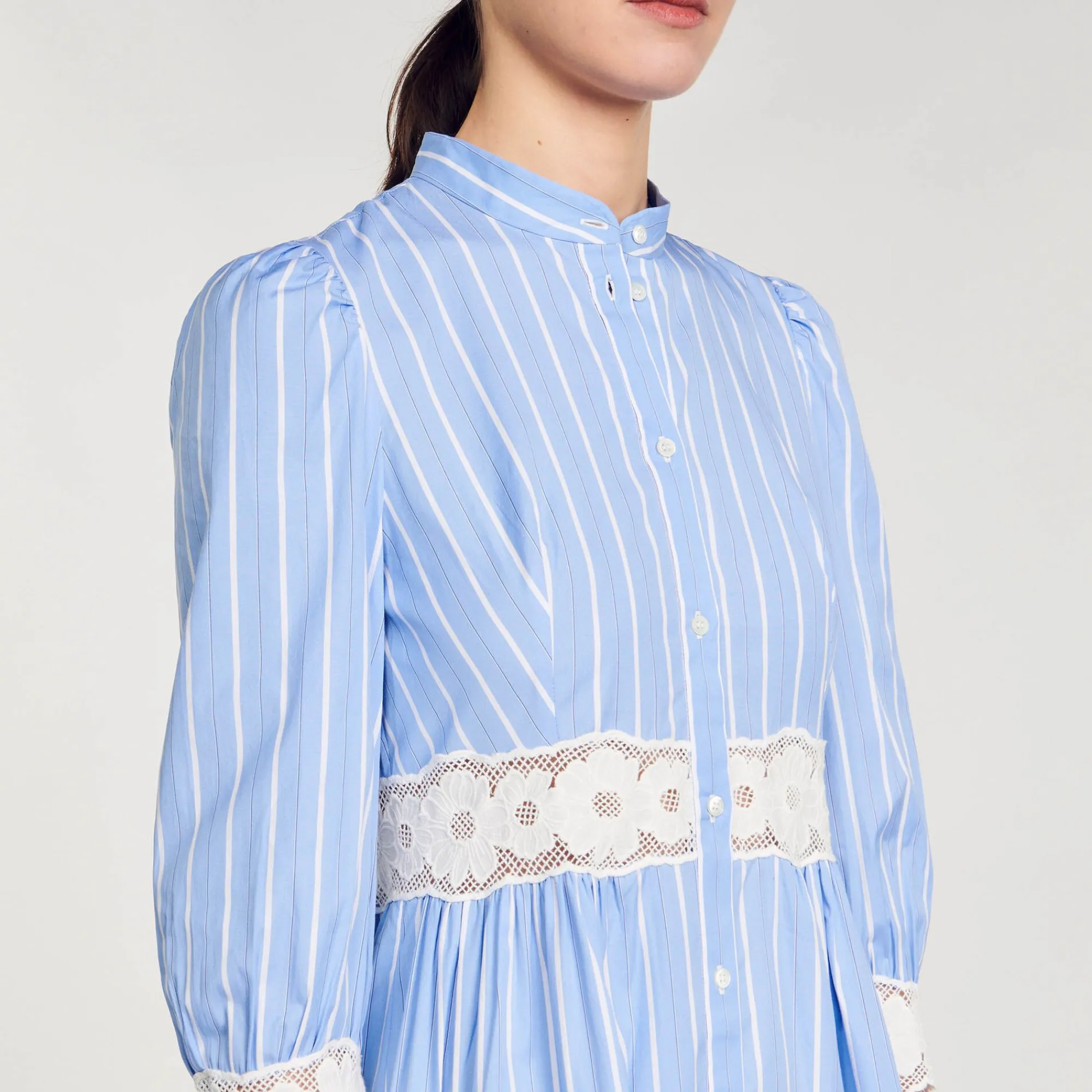 Mulheres Sandro Paris Vestido Longo Listrado De Algodao