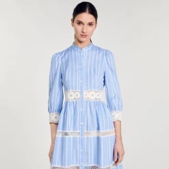 Mulheres Sandro Paris Vestido Longo Listrado De Algodao