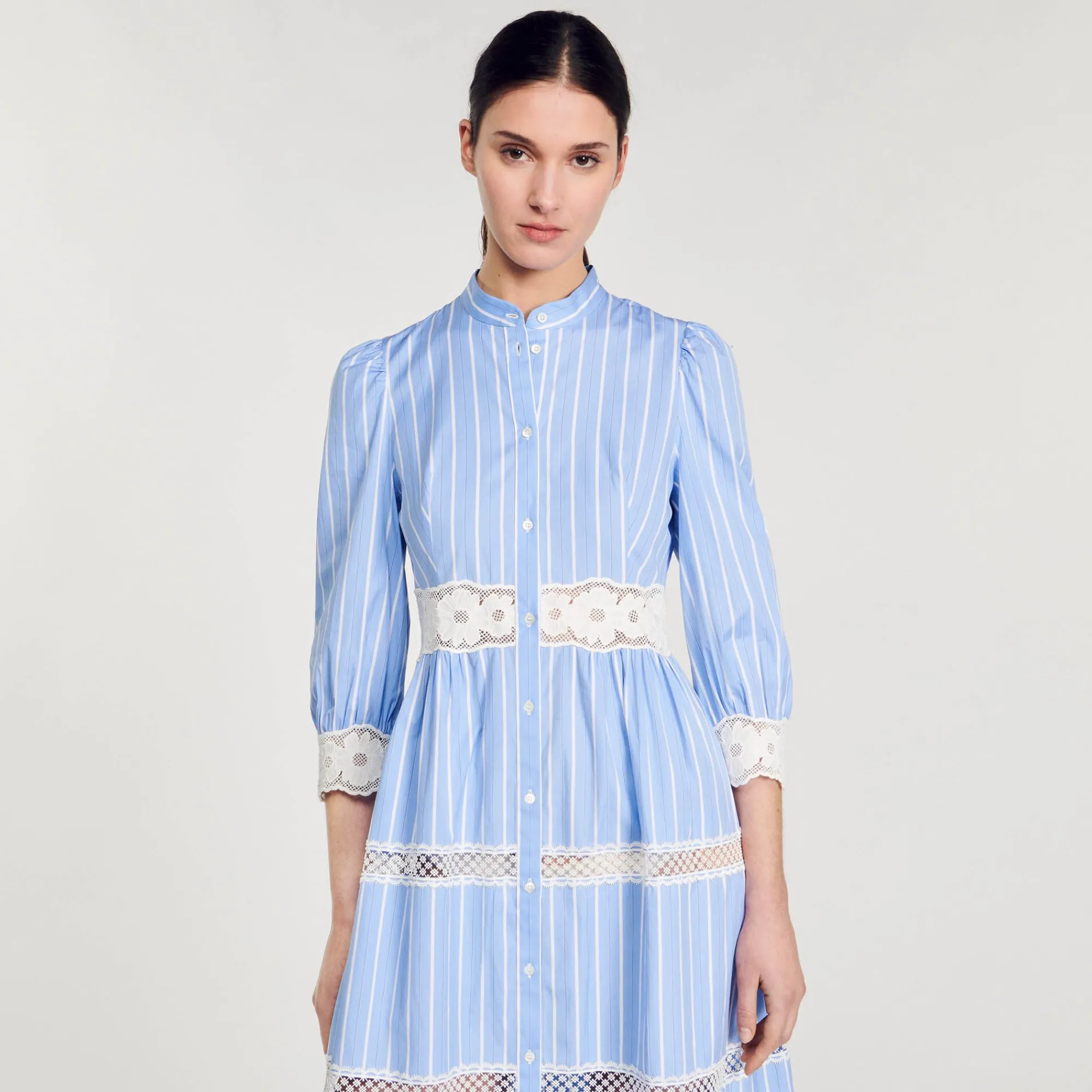 Mulheres Sandro Paris Vestido Longo Listrado De Algodao