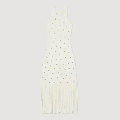 Mulheres Sandro Paris Vestido Midi Com Franjas