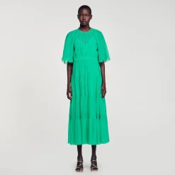 Mulheres Sandro Paris Vestido Midi Com Gola De Strass