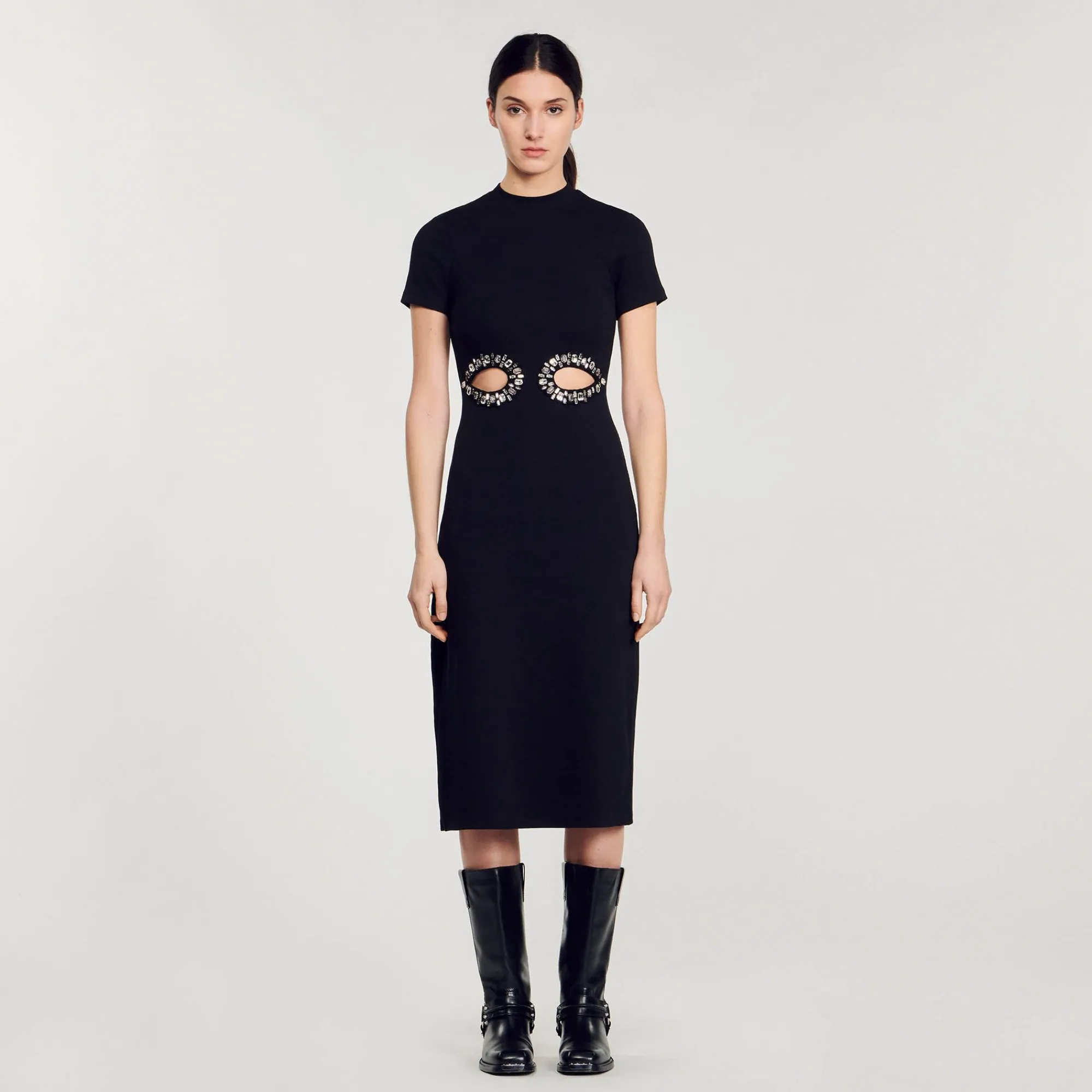 Mulheres Sandro Paris Vestido Midi Com Recortes De Strass