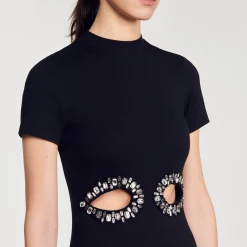 Mulheres Sandro Paris Vestido Midi Com Recortes De Strass