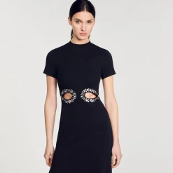 Mulheres Sandro Paris Vestido Midi Com Recortes De Strass
