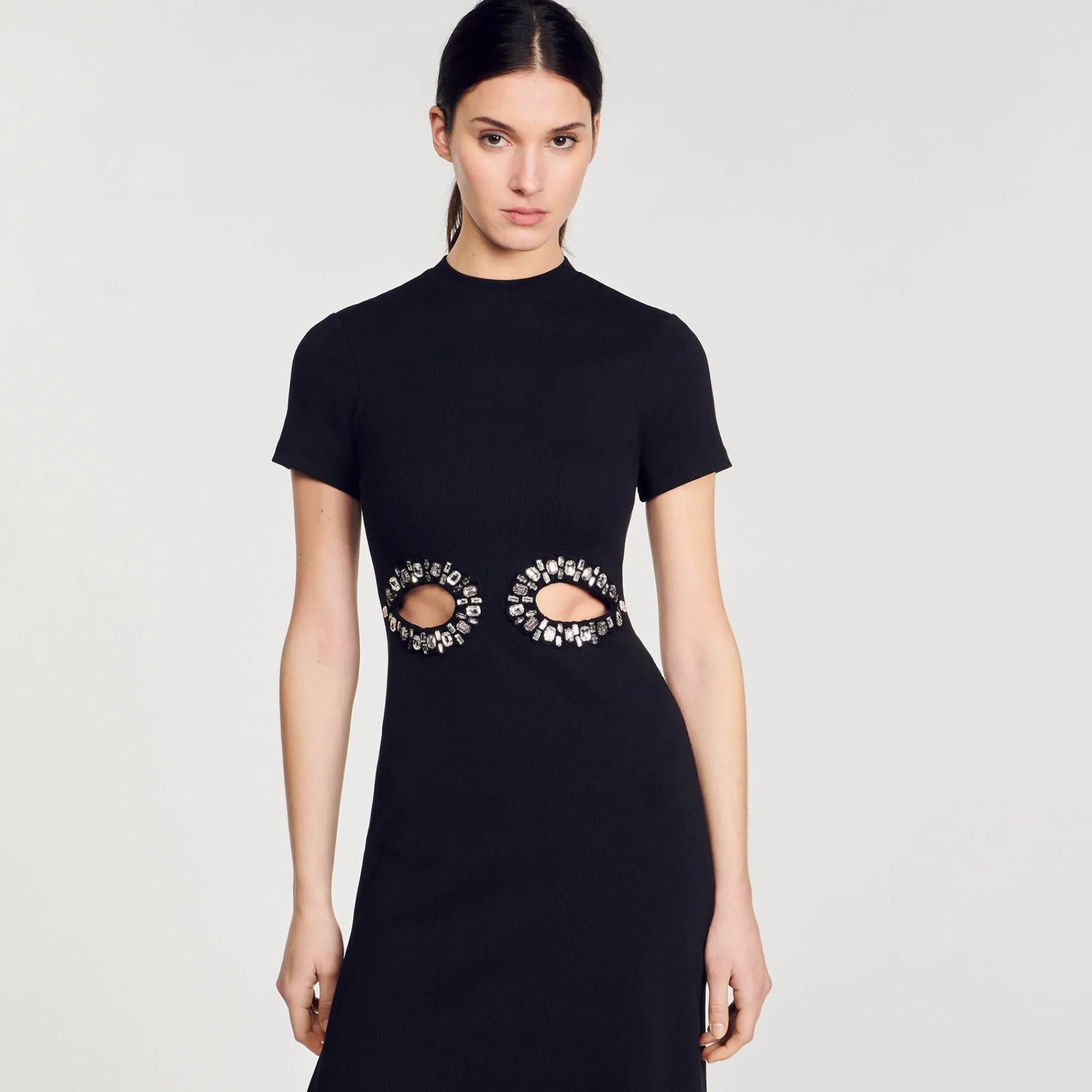 Mulheres Sandro Paris Vestido Midi Com Recortes De Strass