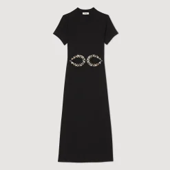 Mulheres Sandro Paris Vestido Midi Com Recortes De Strass