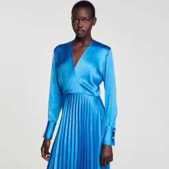 Mulheres Sandro Paris Vestido Midi De Cetim E Pregas