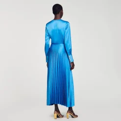 Mulheres Sandro Paris Vestido Midi De Cetim E Pregas