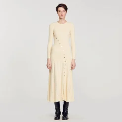 Mulheres Sandro Paris Vestido Midi De Malha