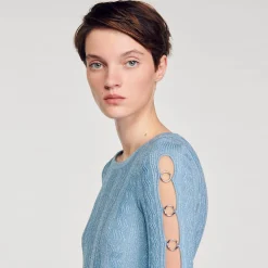 Mulheres Sandro Paris Vestido Midi De Malha Com Mangas Compridas