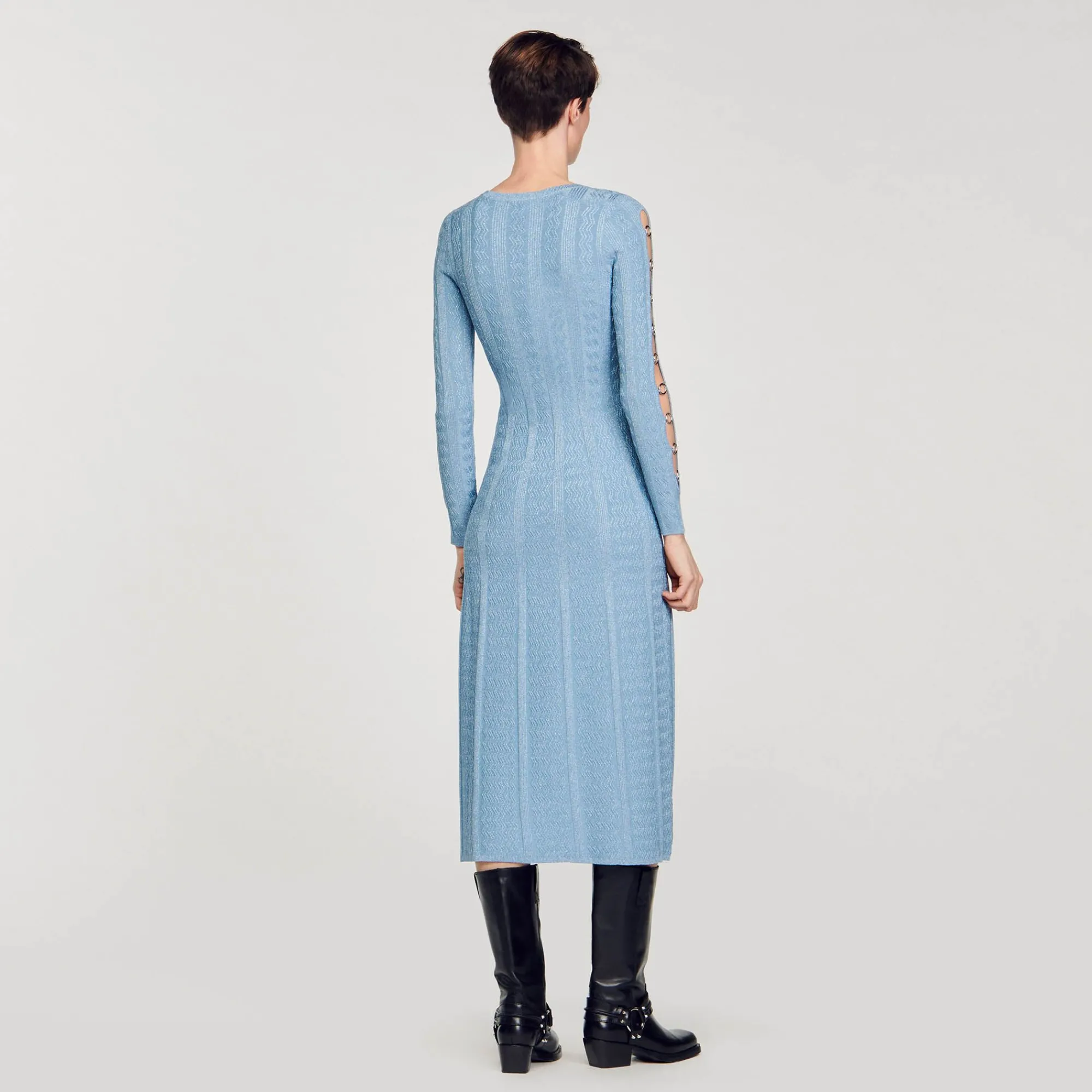 Mulheres Sandro Paris Vestido Midi De Malha Com Mangas Compridas