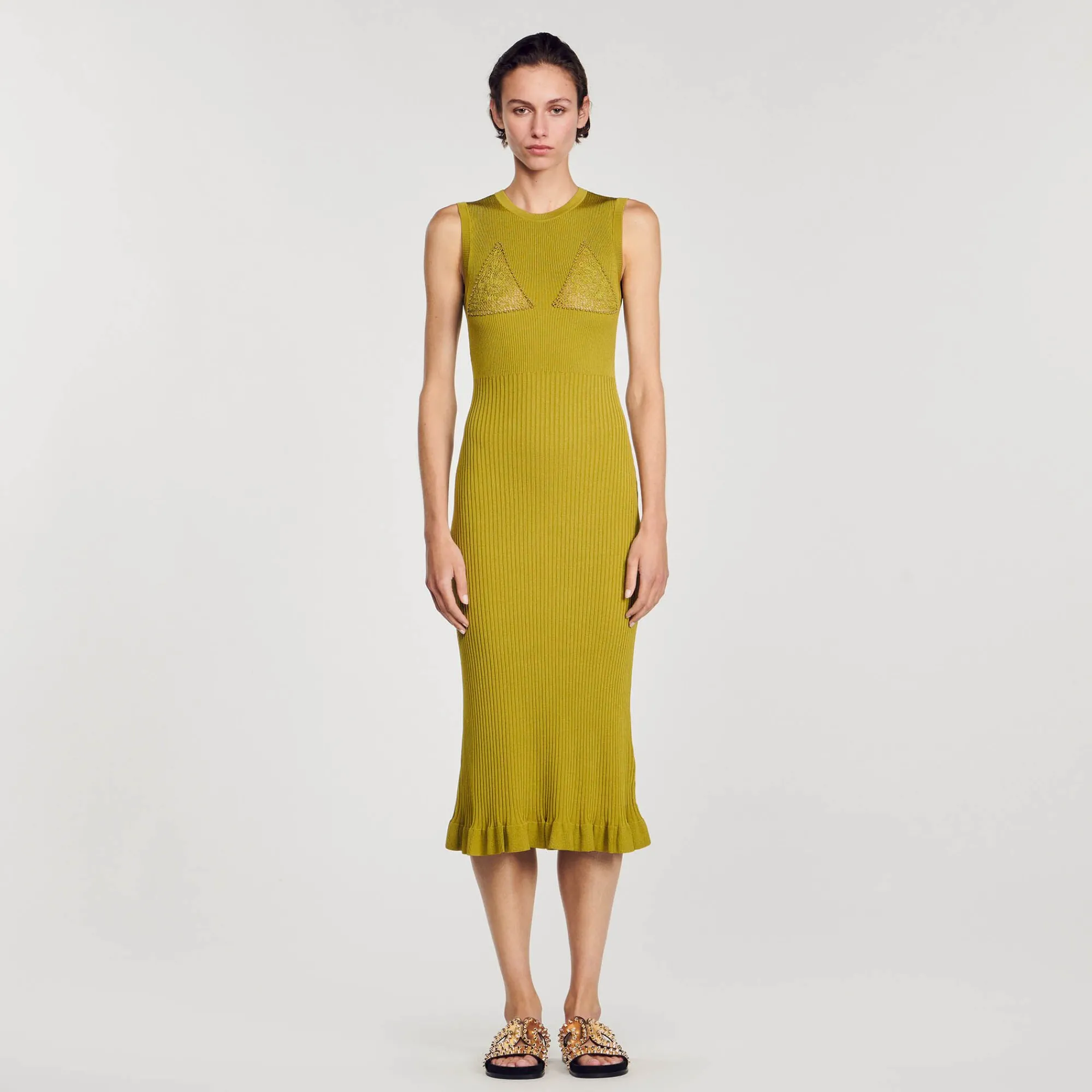 Mulheres Sandro Paris Vestido Midi De Malha