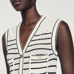 Mulheres Sandro Paris Vestido Midi Em Malha Listrada