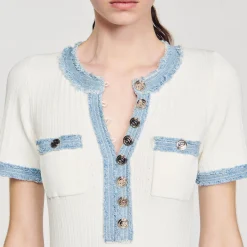 Mulheres Sandro Paris Vestido Midi Em Trico E Jeans