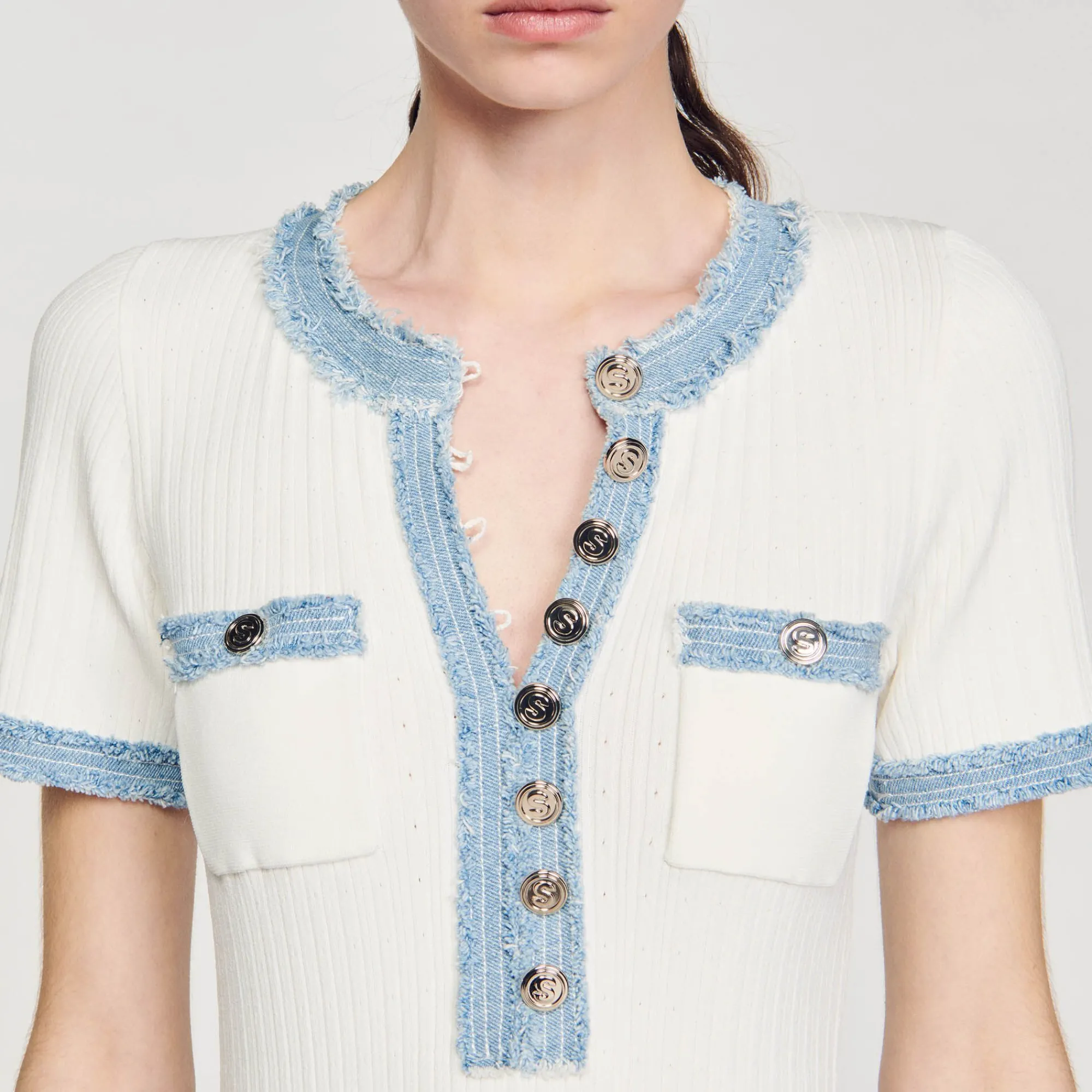 Mulheres Sandro Paris Vestido Midi Em Trico E Jeans