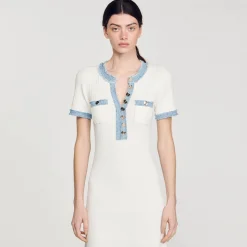 Mulheres Sandro Paris Vestido Midi Em Trico E Jeans