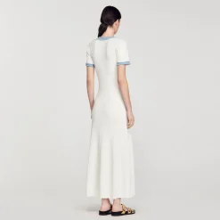 Mulheres Sandro Paris Vestido Midi Em Trico E Jeans