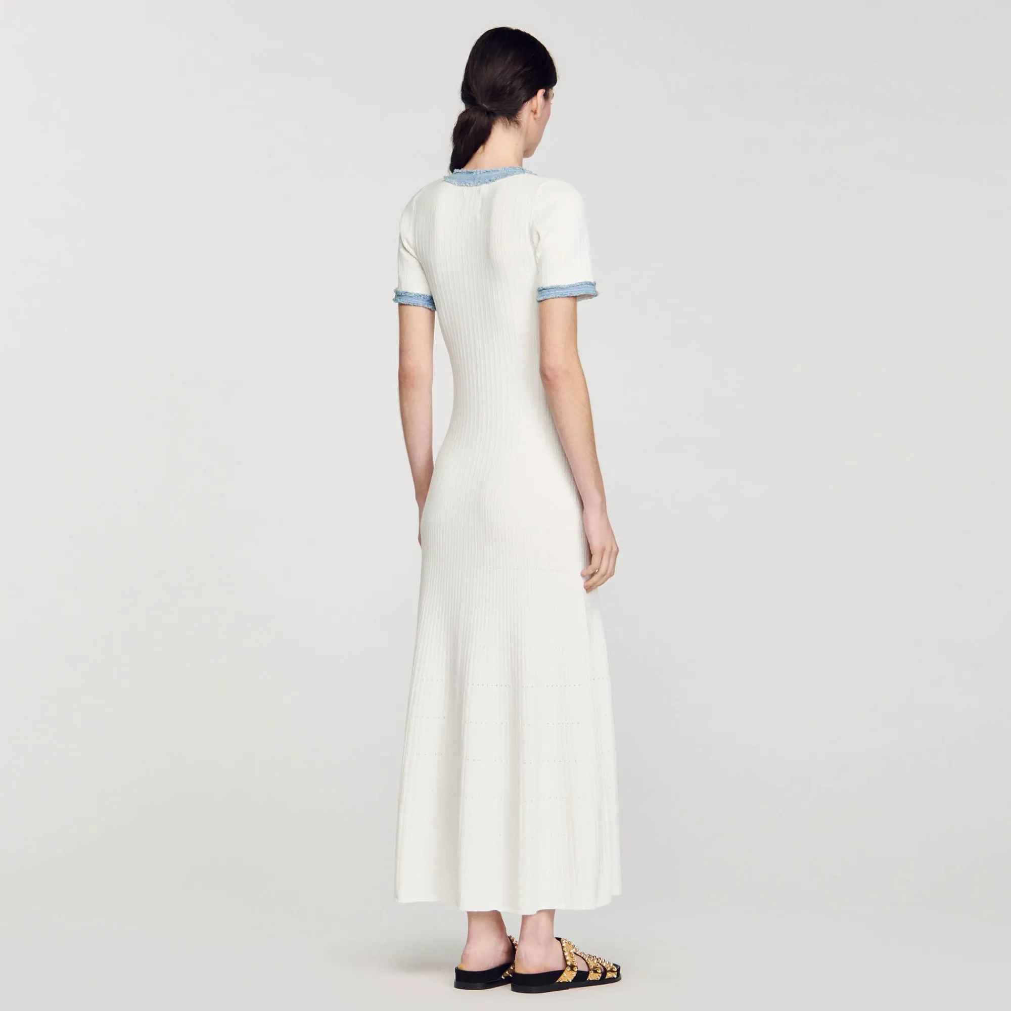 Mulheres Sandro Paris Vestido Midi Em Trico E Jeans