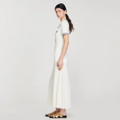 Mulheres Sandro Paris Vestido Midi Em Trico E Jeans