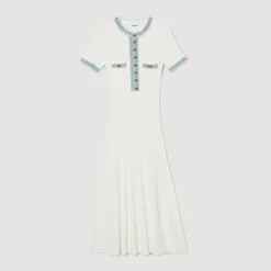 Mulheres Sandro Paris Vestido Midi Em Trico E Jeans