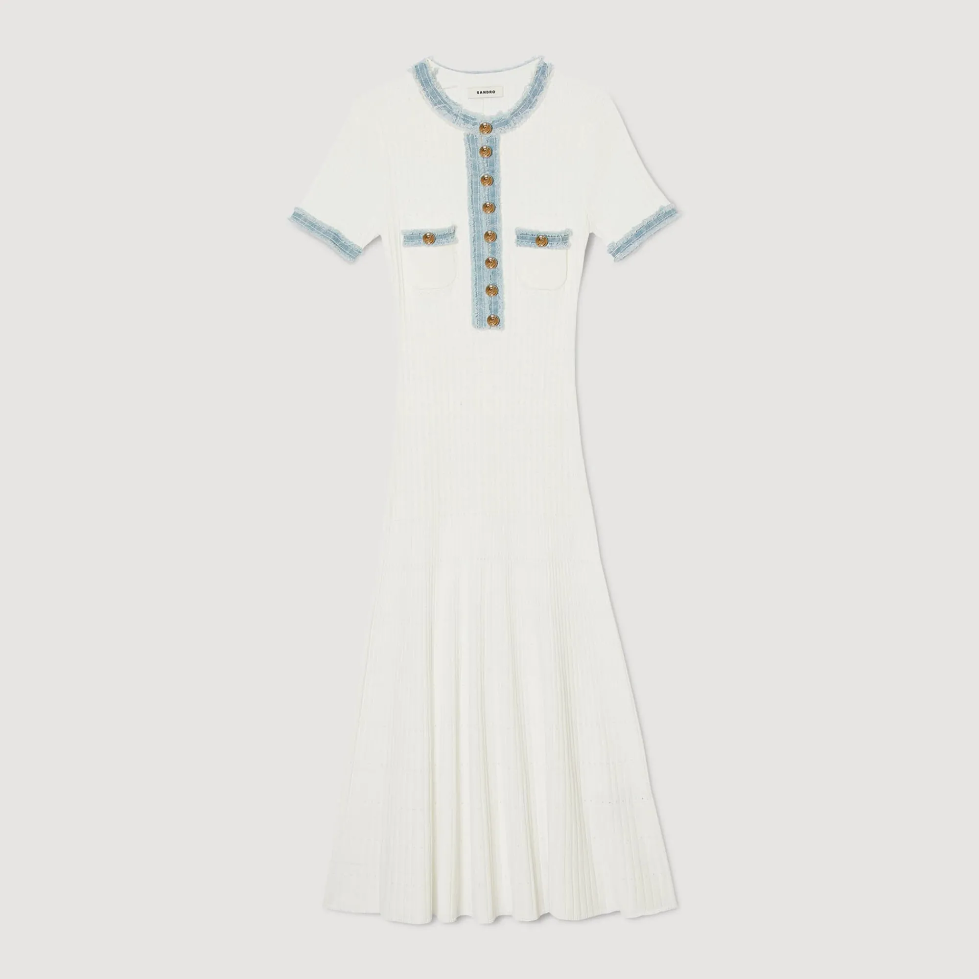Mulheres Sandro Paris Vestido Midi Em Trico E Jeans