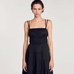 Mulheres Sandro Paris Vestido Midi Franzido