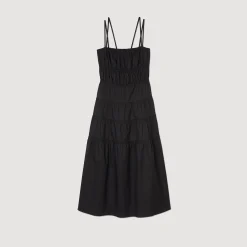 Mulheres Sandro Paris Vestido Midi Franzido