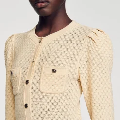 Mulheres Sandro Paris Vestido Midi Tricot Pointelle